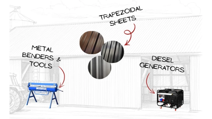 diesel generators, metal benders, trapezoidal sheets, metal tools